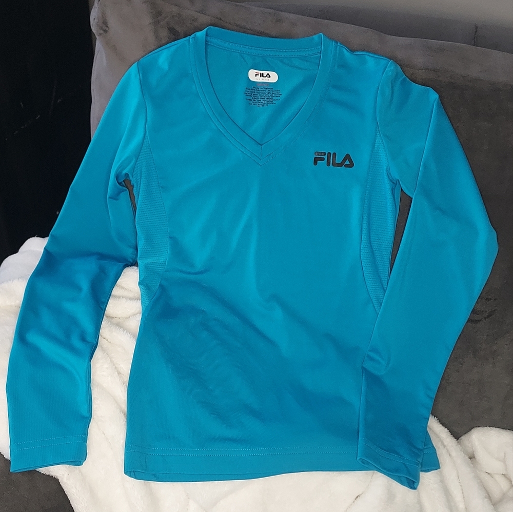Fila pre-owned girls long sleeve turquoise size XS 7/8 sport shirt